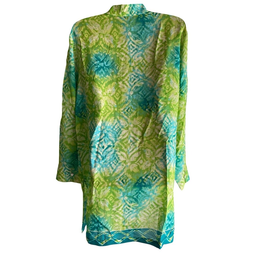 Coldwater Creek Tunic Top Womens XL Green Blue Beaded Button Up Boho Print - Picture 4 of 7